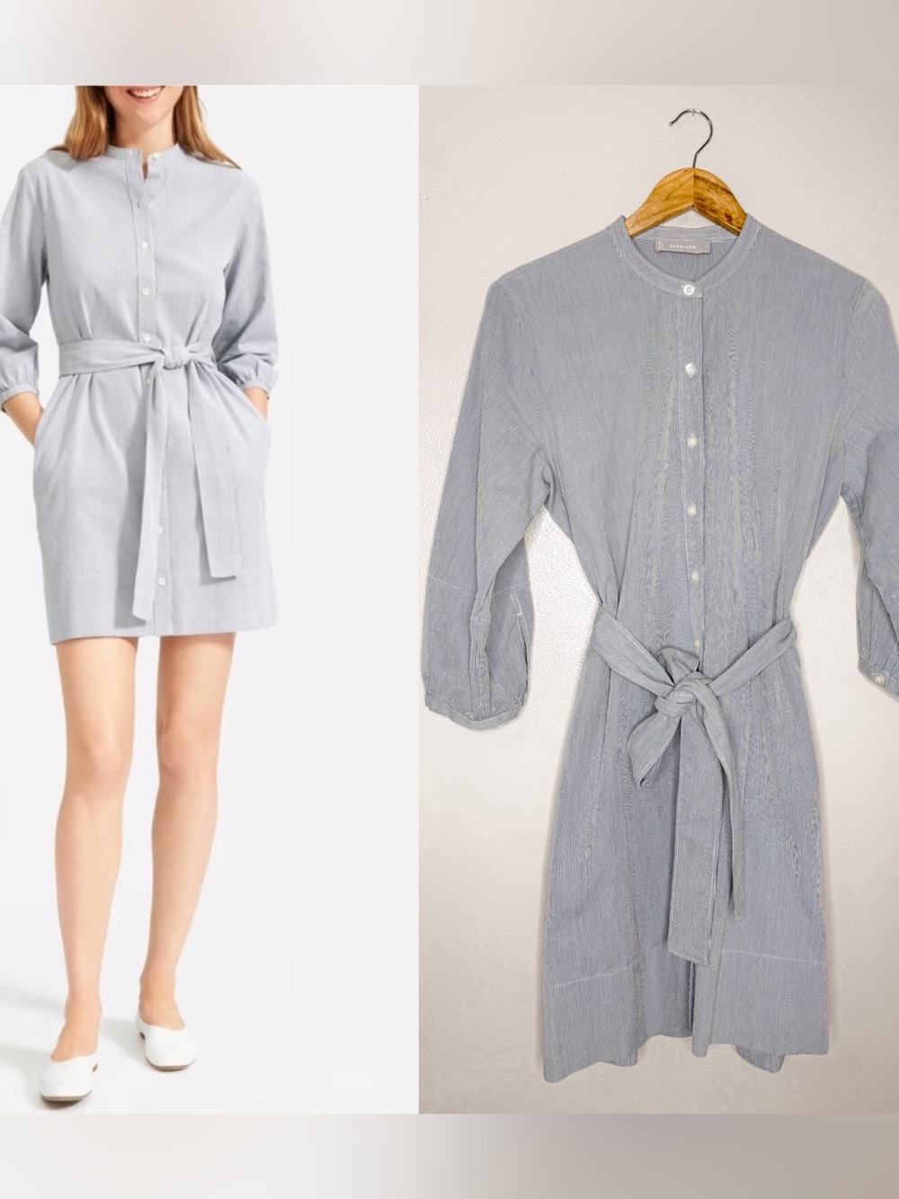 Everlane | The Cotton‎ Weave Collarless Shirt Dress. 6